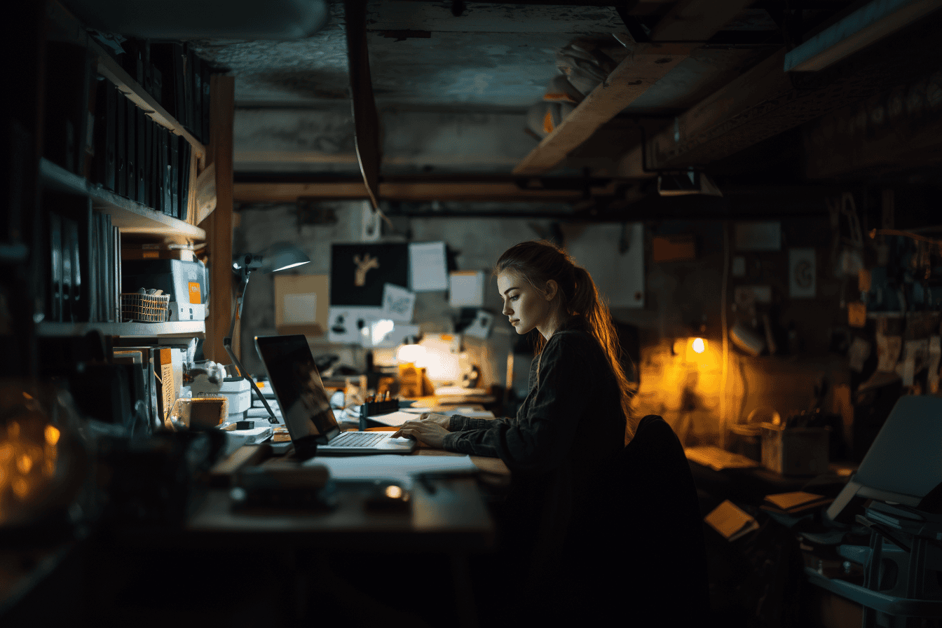 henrik67._A_female_entrepreneur_having_her_office_in_a_basement_e088c499-7c86-4e9a-94be-1109996e5674